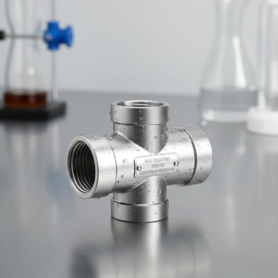 T in acciaio inossidabile con pressione nominale di 3.000 Psi, resistenza al calore di 1.000 °F e resistenza alla corrosione per tubazioni industriali